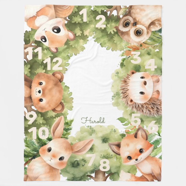 Manta Polar Hito Baby Shower de Woodland Animals Boy (Anverso)