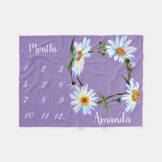 Manta Polar Hito Daisy Watercolor Púrpura Foto Keepsake (Frente (Horizontal))