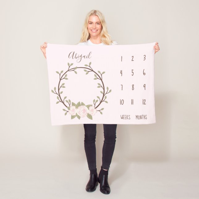 Manta Polar Hito de bebé de flores rosadas (In situ)