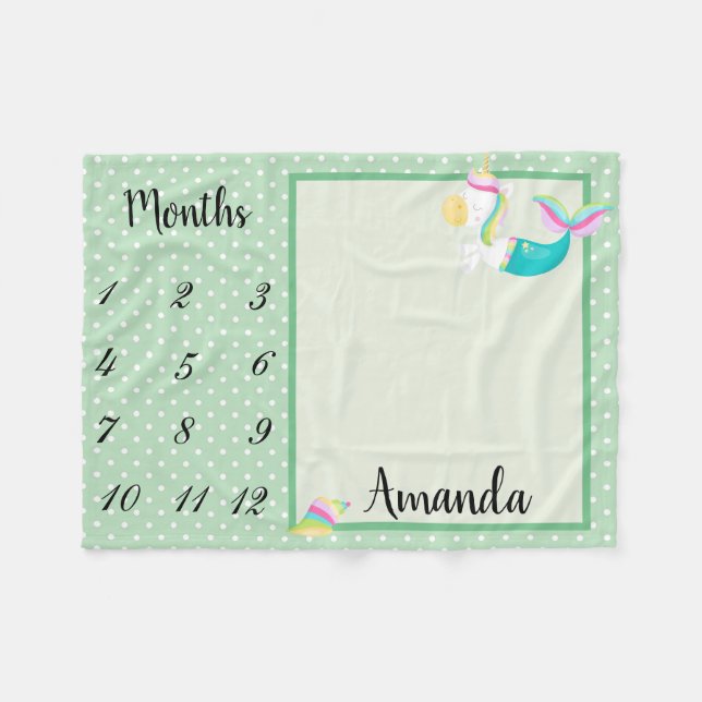 Manta Polar Hitos de la sirena verde Unicorn Polka Dot Keepsak (Frente (Horizontal))
