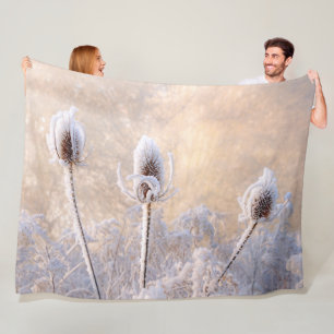 Manta Polar Hoarfrost Teasels en invierno una foto naturaleza 