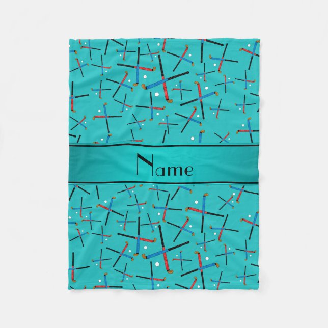 Manta Polar Hockey de campo turquesa de nombre personalizado (Anverso)