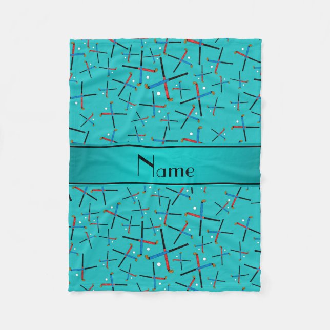 Manta Polar Hockey de campo turquesa de nombre personalizado (Anverso)