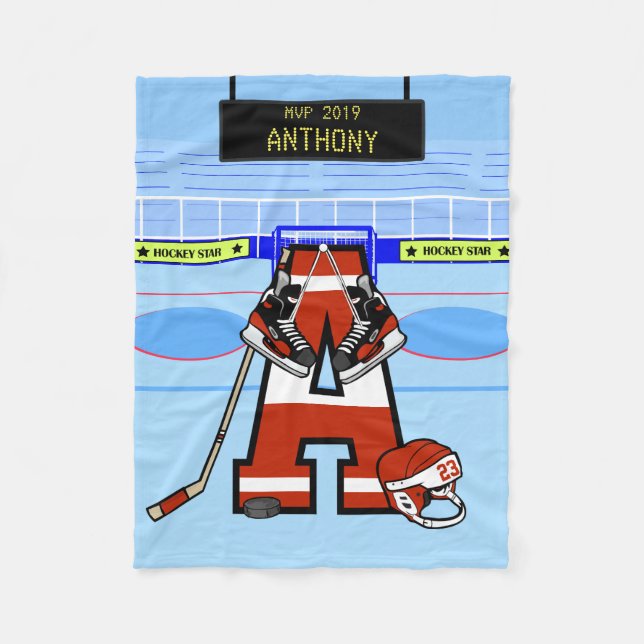 Manta Polar Hockey sobre hielo inicial personalizado (Anverso)