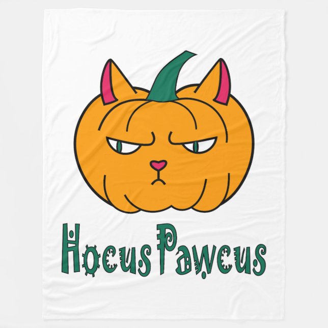 Manta Polar Hocucus pawcus Halloween calabaza ginger cat magia (Anverso)