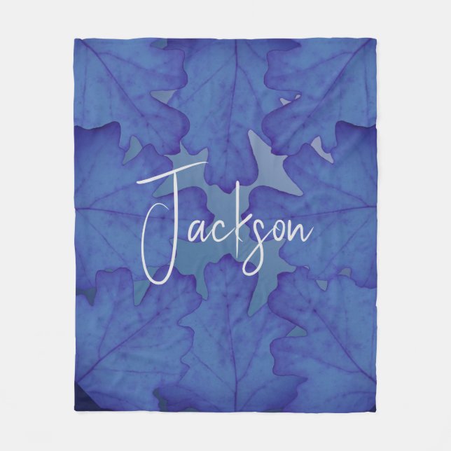 Manta Polar Hoja de roble azul personalizada (Anverso)