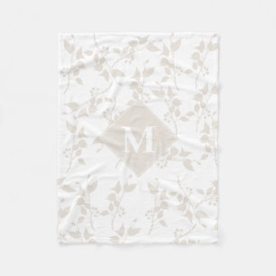 Manta Polar Hoja decorativa Botánica Beige Monogramada