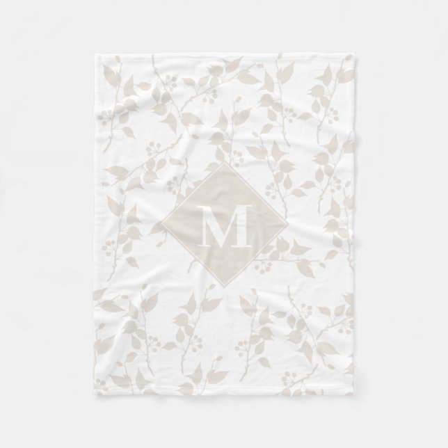 Manta Polar Hoja decorativa Botánica Beige Monogramada (Anverso)
