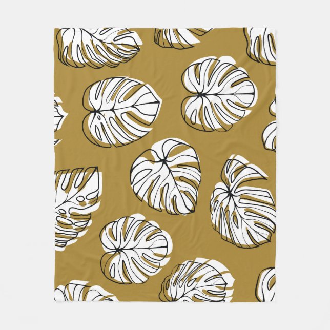 Manta Polar Hoja Monstera, Patrón Textil Sin Marea. (Anverso)