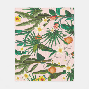 Manta Polar Hoja tropical, flor, patrón de fruta.