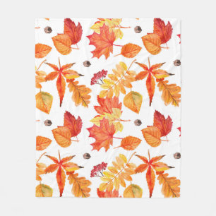 Manta Polar Hojas acuarelas, patrón natural sin costuras.