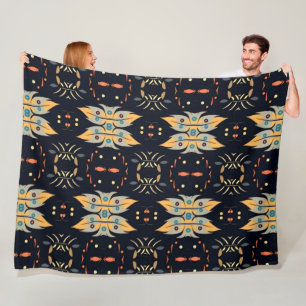 Manta Polar Hojas boho mostaza amarilla y azul