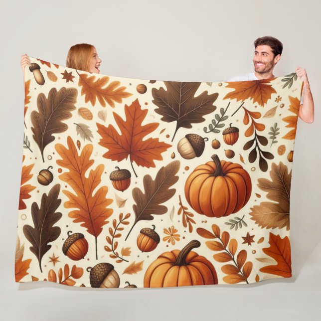 Manta Polar hojas/calabazas/bellotas clásicas Otoño (In situ)