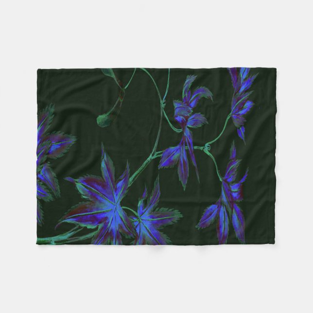 Manta Polar Hojas de arce japonesas antiguas - azules y azules (Frente (Horizontal))