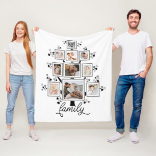 Manta Polar Hojas de corazón de árbol familiar de 10 Collages 