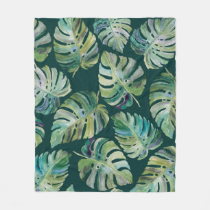Manta Polar Hojas de la exótica planta tropical monstera. Sin