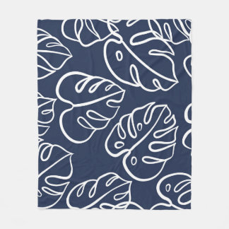 Manta Polar Hojas de Monstera: Mano Vintage dibujada.