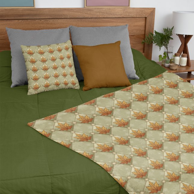 Manta Polar Hojas de otoño con patrones de diamantes de estrel (Autumn Leaves with Stars Diamond Pattern Fleece Blanket Shown with Matching Pillow.)