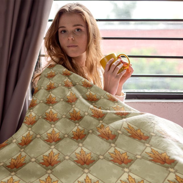 Manta Polar Hojas de otoño con patrones de diamantes de estrel (Autumn Leaves with Stars Diamond Pattern Fleece Blanket)