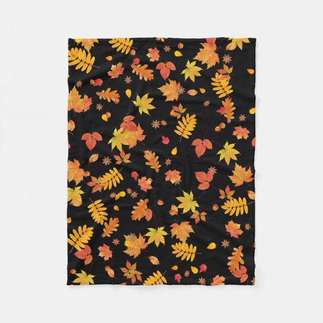 Manta Polar Hojas de otoño (negras) Fleece Throw Blanket (Anverso)
