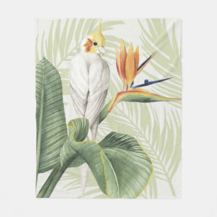 Manta Polar Hojas de paleta con pájaro blanco