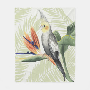 Manta Polar Hojas de palma con pájaro negro