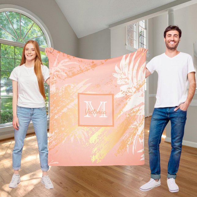 Manta Polar Hojas de palmeras tropicales de rosa de coral (Subido por el creador)