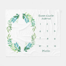 Manta Polar Hojas Florales Verdes Azules Bebé Hito Niño