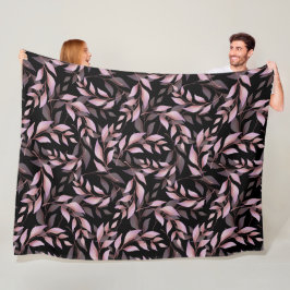 Manta Polar Hojas rosadas pasteles en negro