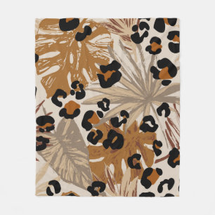 Manta Polar Hojas tropicales abstractas y camuflado de leopard