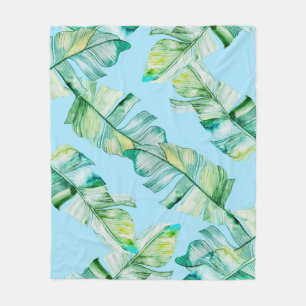 Manta Polar Hojas tropicales acuarelas, ilustracion sin costur