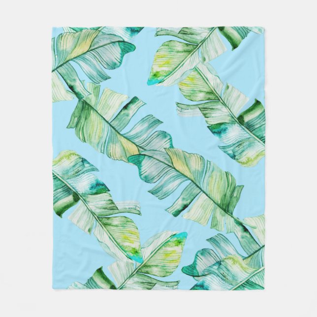 Manta Polar Hojas tropicales acuarelas, ilustracion sin costur (Anverso)