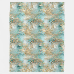Manta Polar Hojas tropicales blancas de oro Aqua