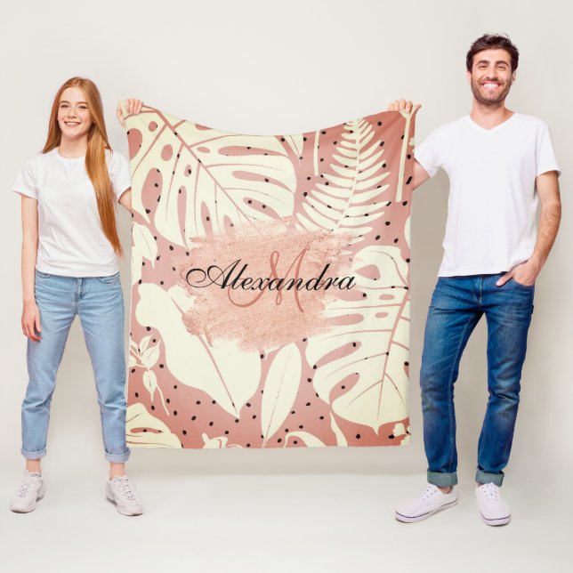 Manta Polar Hojas tropicales de Purpurina rosa (In situ)