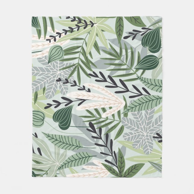 Manta Polar Hojas Tropicales: Impresión Vintage de mano. (Anverso)