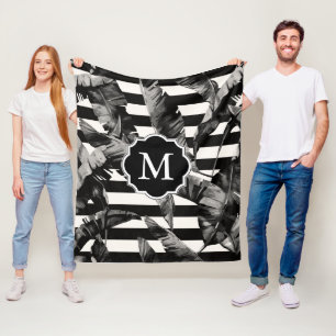 Manta Polar Hojas tropicales negras y blancas