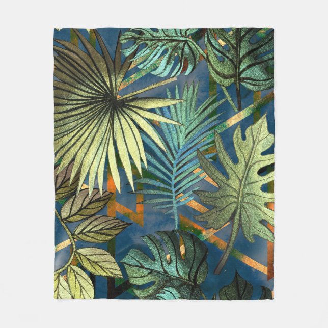 Manta Polar Hojas tropicales, patrón de formas geométricas (Anverso)