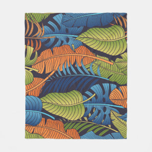 Manta Polar Hojas tropicales, patrón floral sin costuras.