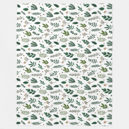 Manta Polar Hojas verdes y flores verdes sobre blanco