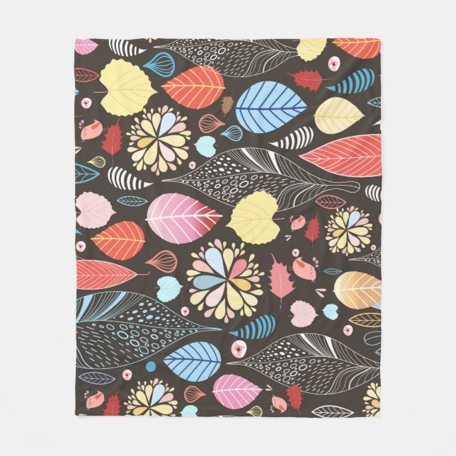 Manta Polar Hojas y aves otoñales. (Anverso)