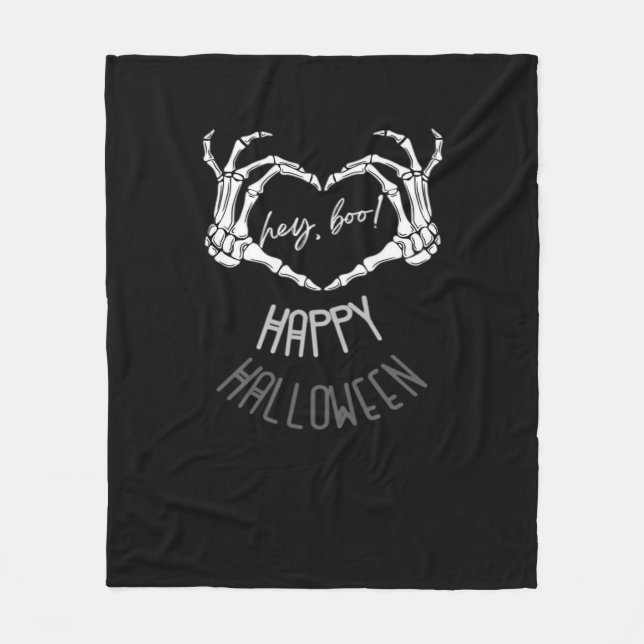 Manta Polar ¡Hola, Boo! Felices Halloween Skeleton Hand Heart  (Anverso)