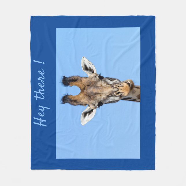 Manta Polar Hola, divertida foto de Giraffe con texto (Anverso)