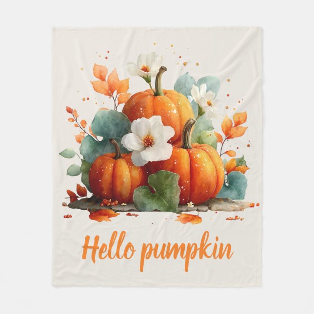 Manta Polar Hola Pumpkin Autumn Floral Design (Anverso)