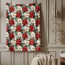 Manta Polar Holiday Floral Blanket Cozy Red Christmas Accent