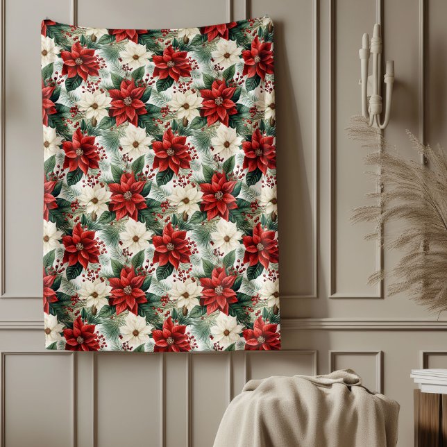 Manta Polar Holiday Floral Blanket Cozy Red Christmas Accent (Holiday Floral Blanket Cozy Red Christmas Accent)