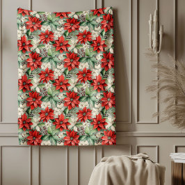 Manta Polar Holiday Floral Blanket Red Poinsettia Cozy Throw