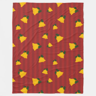 Manta Polar Holiday Red Gold Stripe Bells Christmas