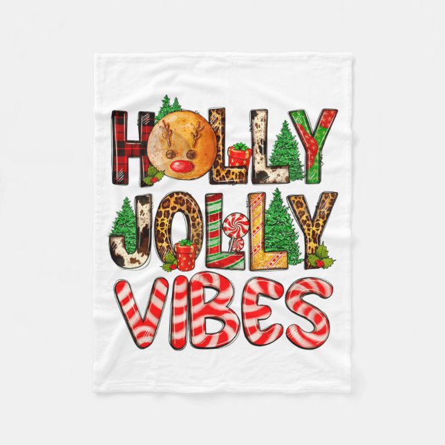 Manta Polar Holly A Jolly Vibes Reindeer Christmas Trees Light (Anverso)