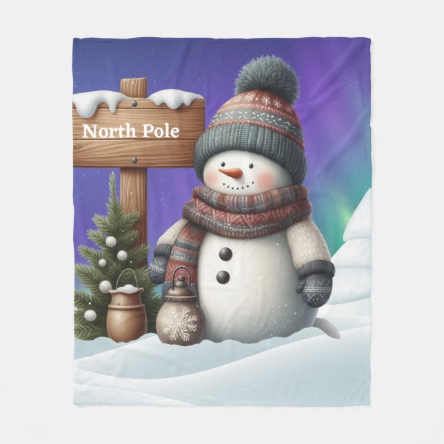 Manta Polar Hombre de nieve blanco en el Polo Norte con luces  (Anverso)