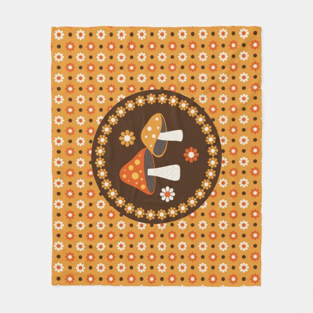 Manta Polar Hongos y flores dulces retro (Anverso)